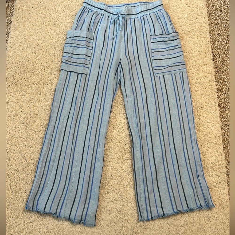 Indigo Rein Light Blue Striped Wide-Leg Pants